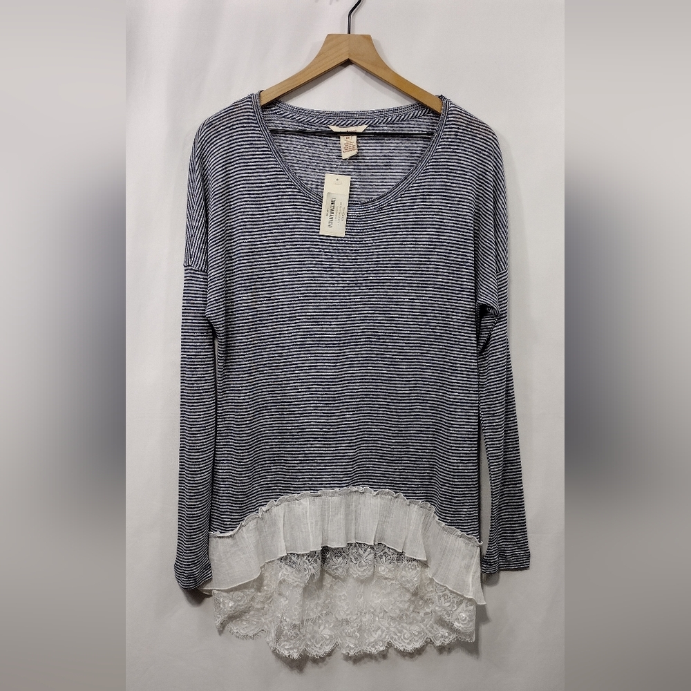 NWT Sundance 100% Linen Stripped Tunic Women's XS Blue Babydoll Retro 90s Y2K